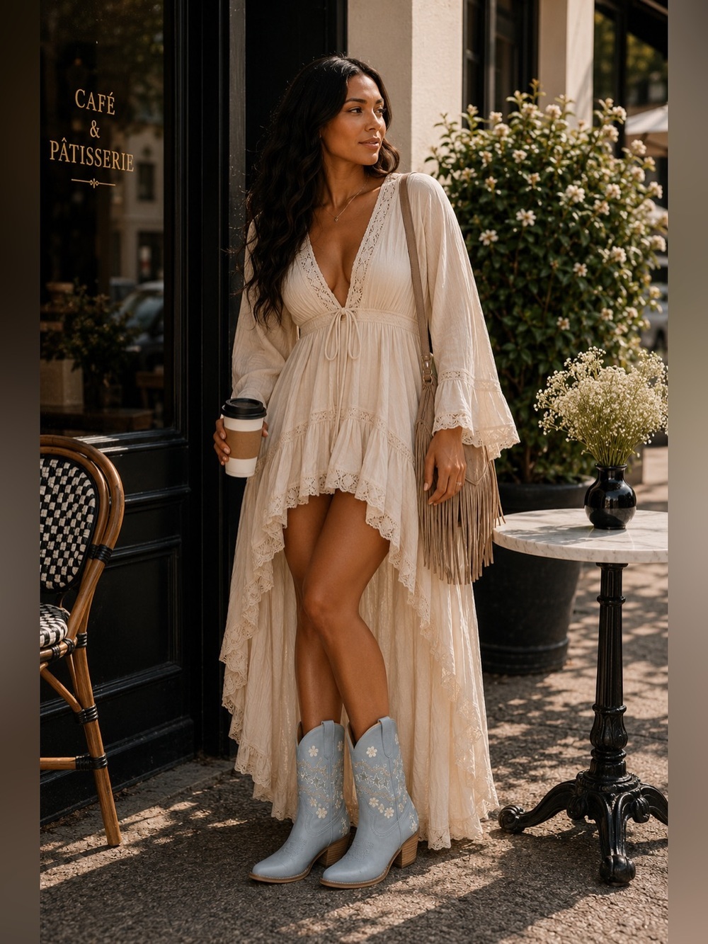Light Blue Embroidered Western Boots - Picture 4 of 8